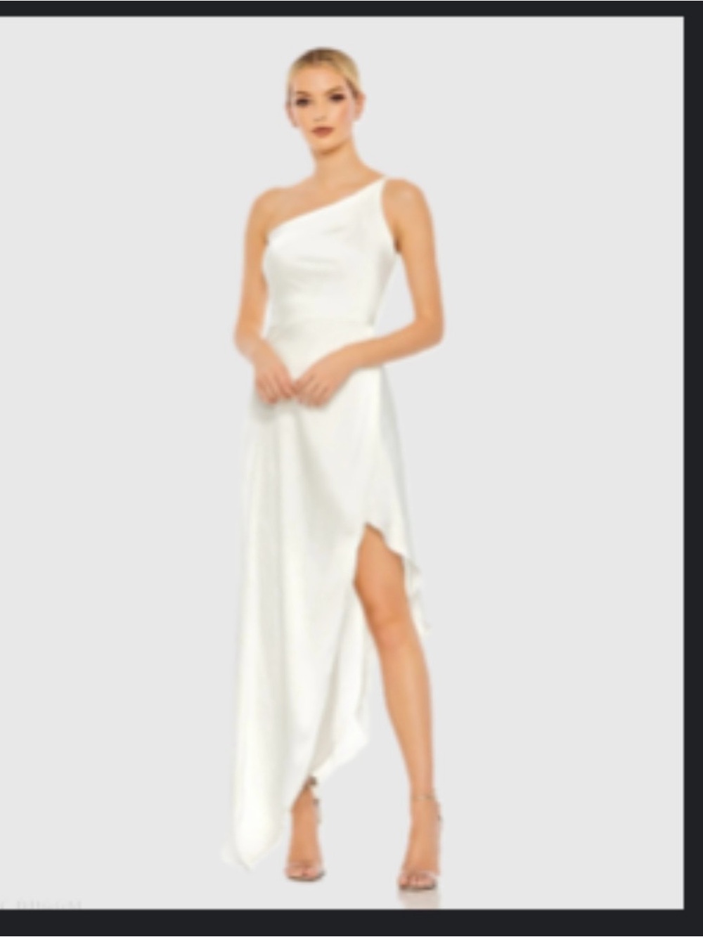 New!!! Mac Duggal One Shoulder White high-low Charmeuse drapey  Evening Dress